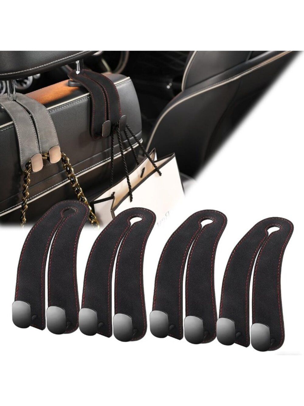 Car Headrest Purse Hook Set - Suede & Aluminum Bag Holders for All Vehicles